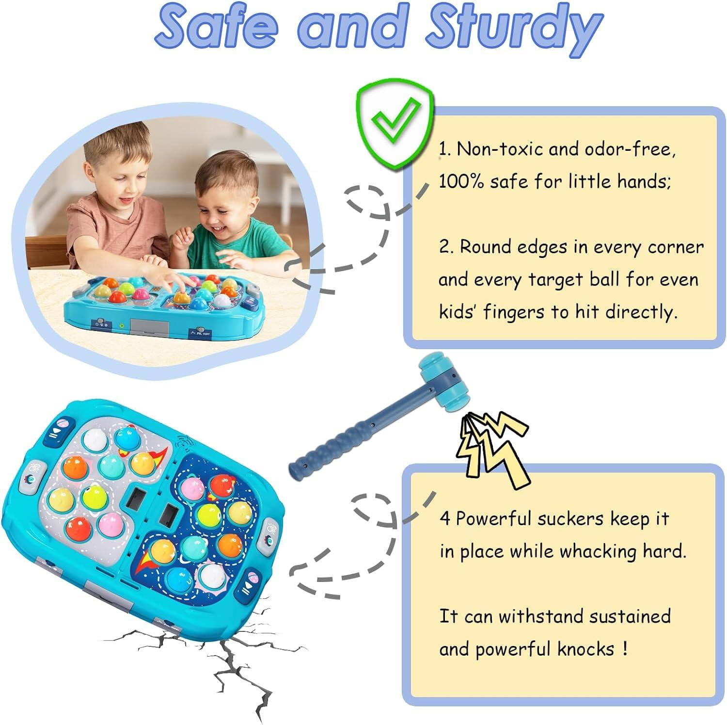 Whack Mole Game for Toddlers, Hammering Game for 3 4 5 6 7 8+ Year Old Boys Girls Child, Interactive Educational Toys with Sound and Light, PK Mode with 2 Hammers Best for Gift