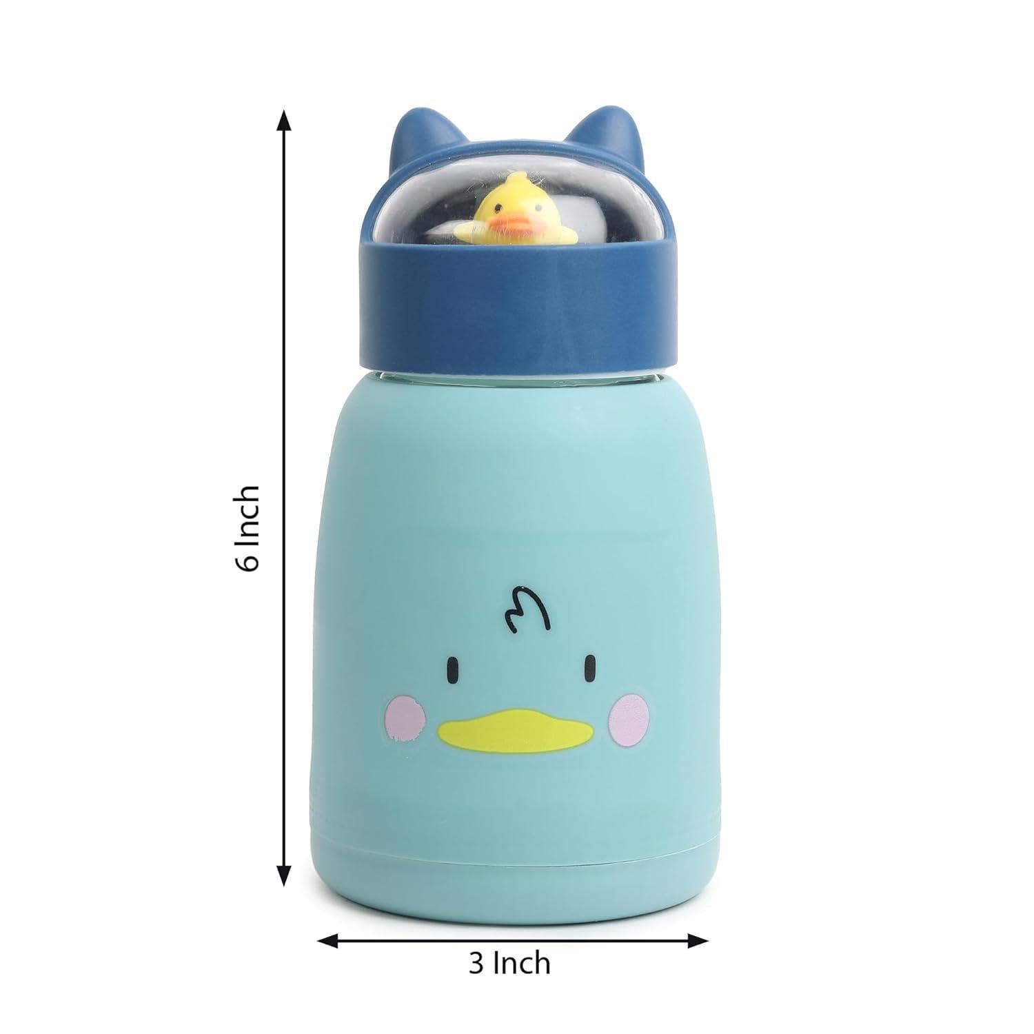 Cute Creative Cartoon Printed Glass Water Bottle | Double Layer Inner Glass Outer Plastic - 400 Ml Random Color