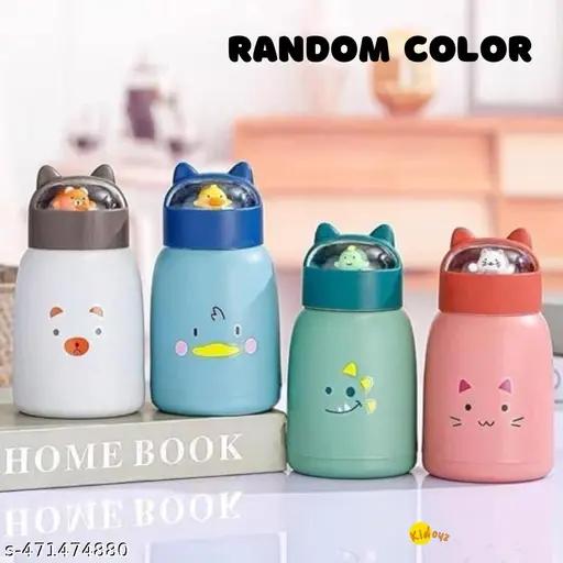 Cute Creative Cartoon Printed Glass Water Bottle | Double Layer Inner Glass Outer Plastic - 400 Ml Random Color