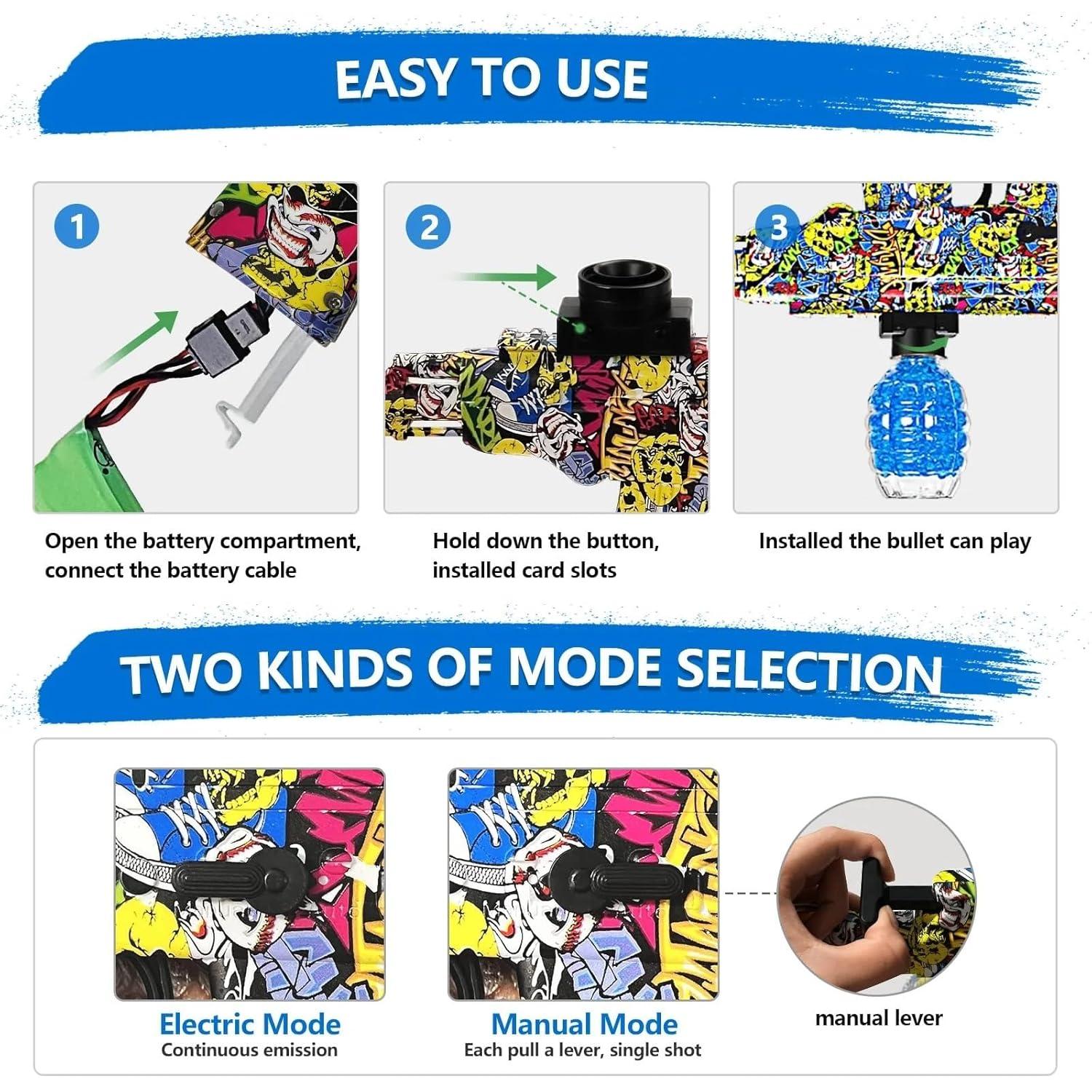 Gel Blaster Gun Automatic Gun for Kids-Adults Operated Gun High Speed Upto 50 Feet Range Including Gel Balls (Multi Color)