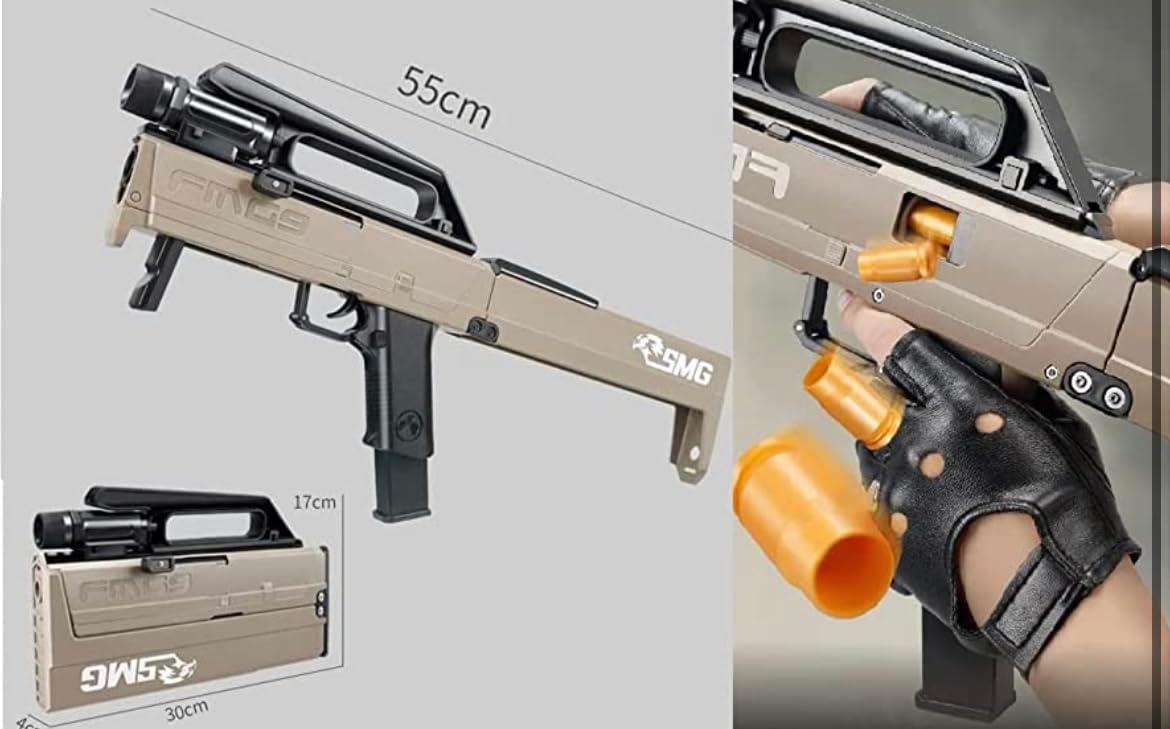 FMG9 SMG Folding Gun Shell Ejecting Soft Bullet Real Toy Set for Kids Guns & Darts  (Brown)