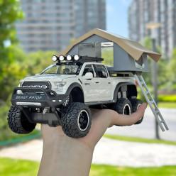 Big Wheel Alloy Diecast Model Car 1:24 Ford Raptor Motorhome With Sound And Light Pull Back Doors Open Ornament Decorate Metal Car Model Toys (Pickup Truck), Red