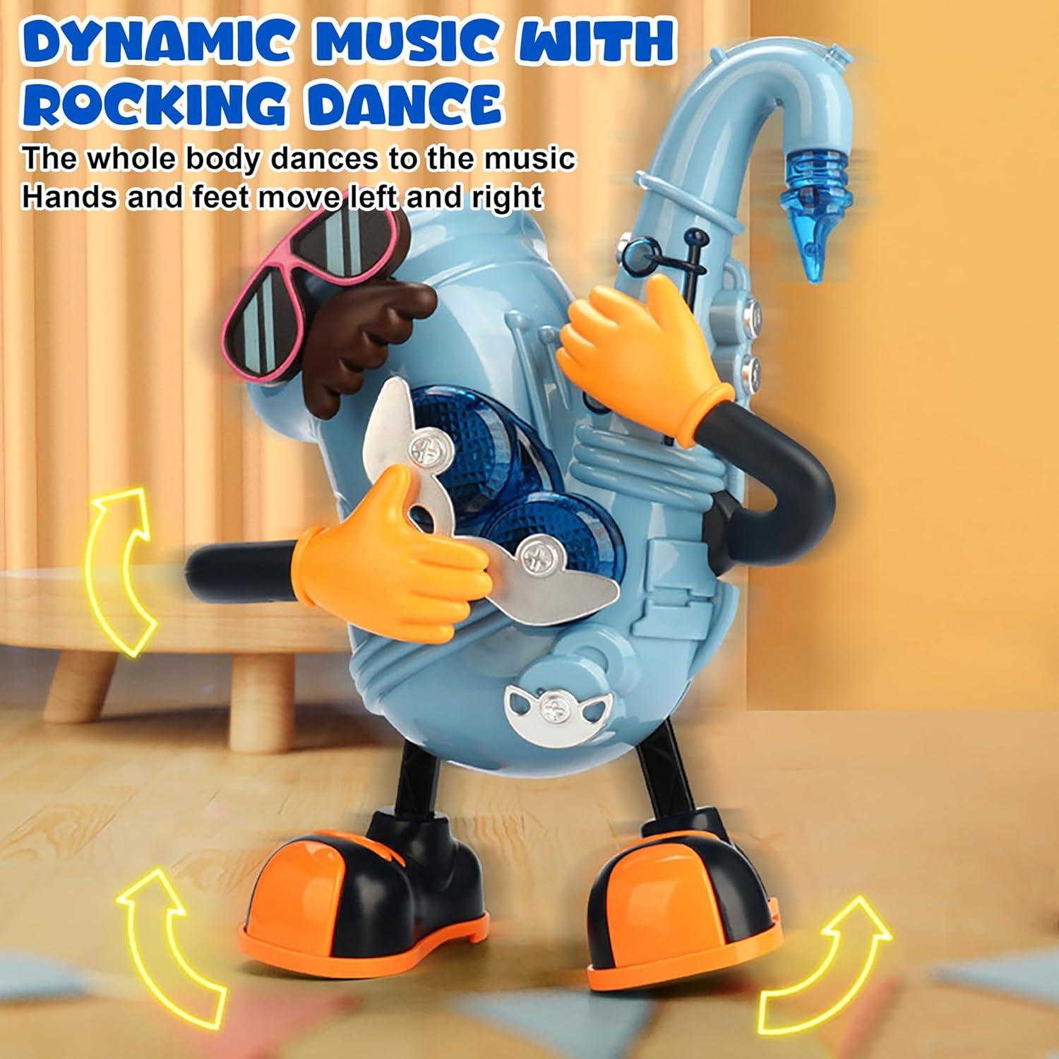 Battery Operated Musical Dancing Mr Rock Saxophone Toy for Kids with 3D Light Effects and Cool Music- Multicolor