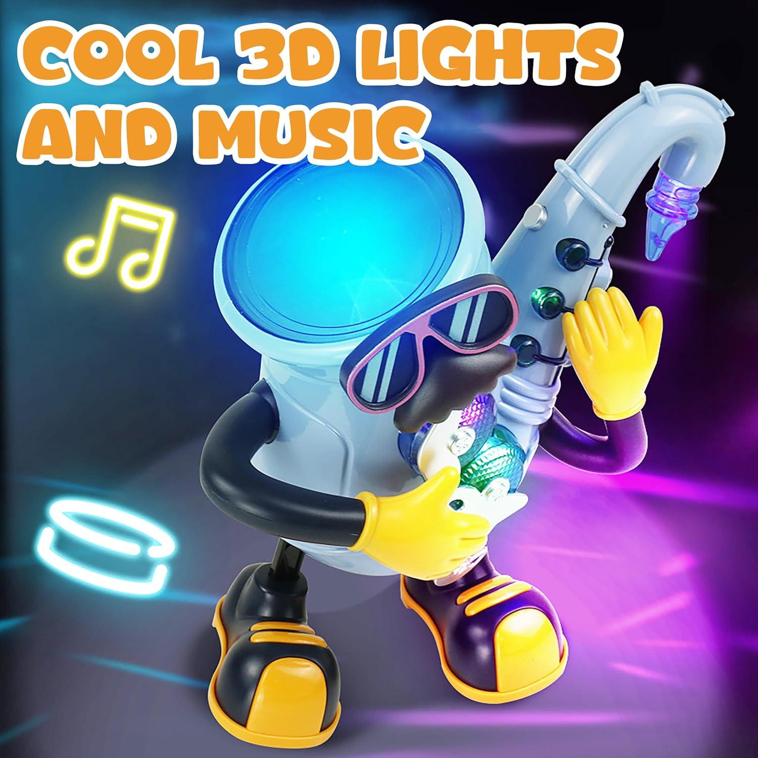 Battery Operated Musical Dancing Mr Rock Saxophone Toy for Kids with 3D Light Effects and Cool Music- Multicolor