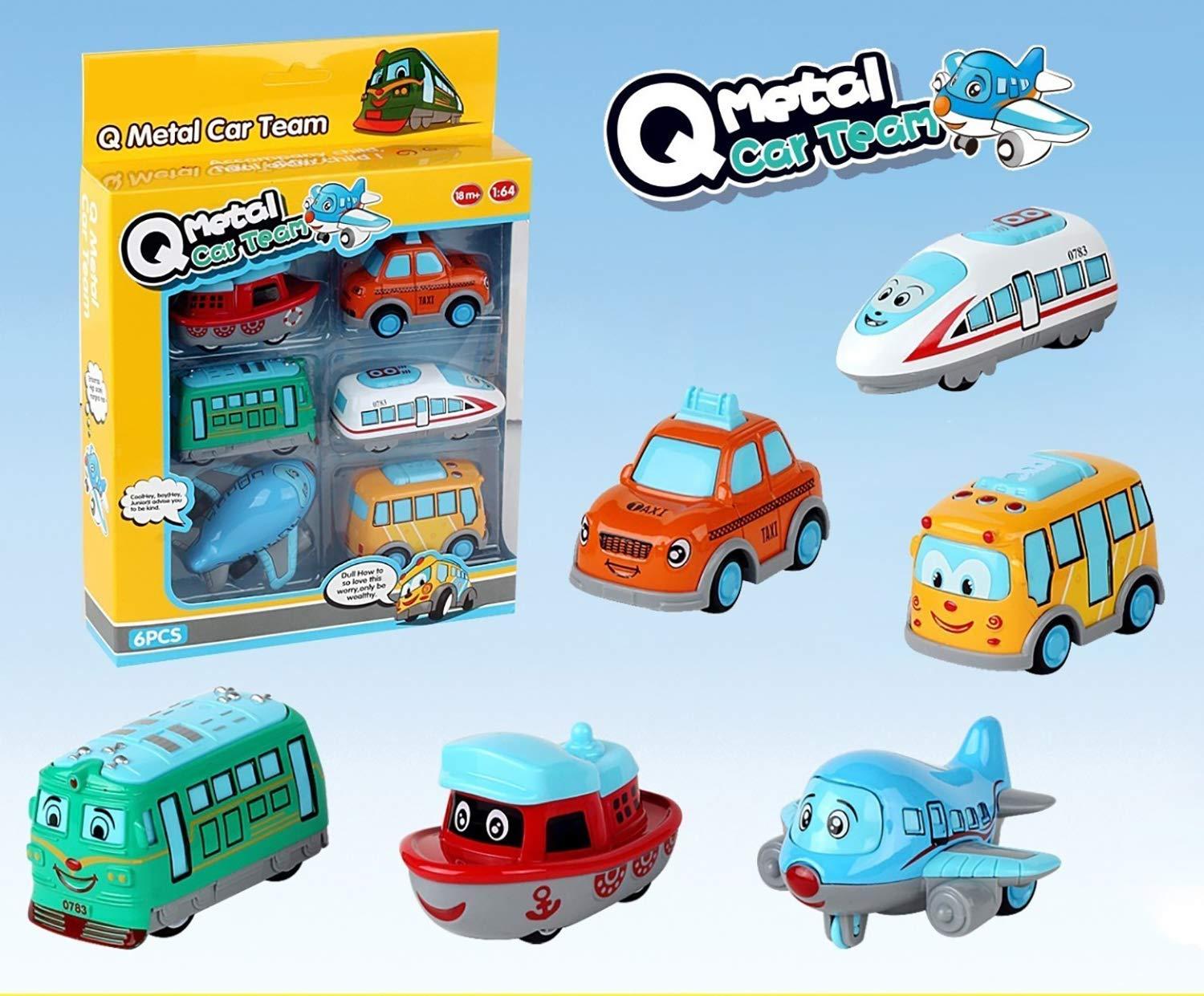 ABS Plastic Unbreakable Pull-Back Die-Cast Q【Cute】Toy Set【Pack of 6 Toys】【Multi-Colored】,kids 2+ age