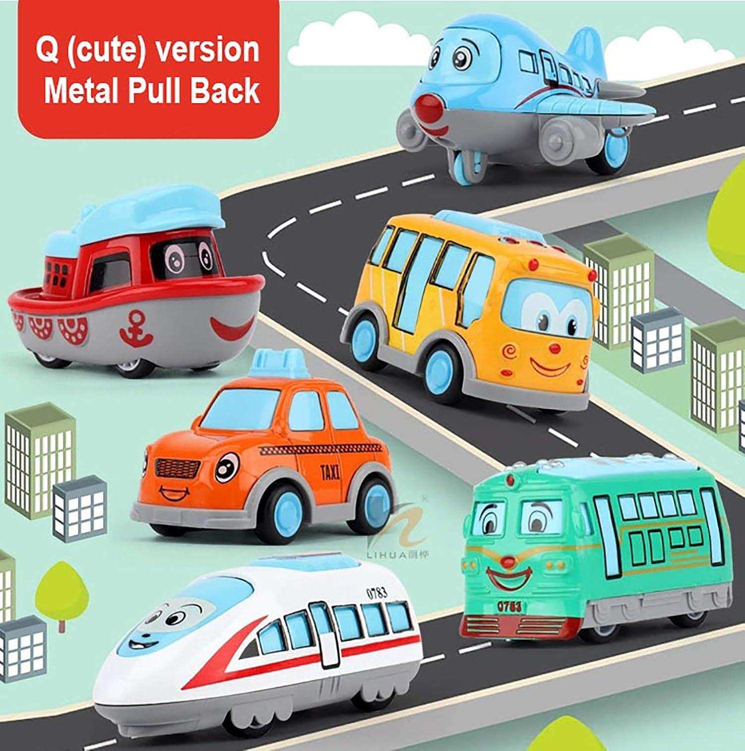 ABS Plastic Unbreakable Pull-Back Die-Cast Q【Cute】Toy Set【Pack of 6 Toys】【Multi-Colored】,kids 2+ age