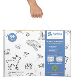 Reusable Coloring Placemats Sheet with 8 Erasable Marker Pens, Non Toxic,Creative Doodle Art Kit for Kids - ANIMAL