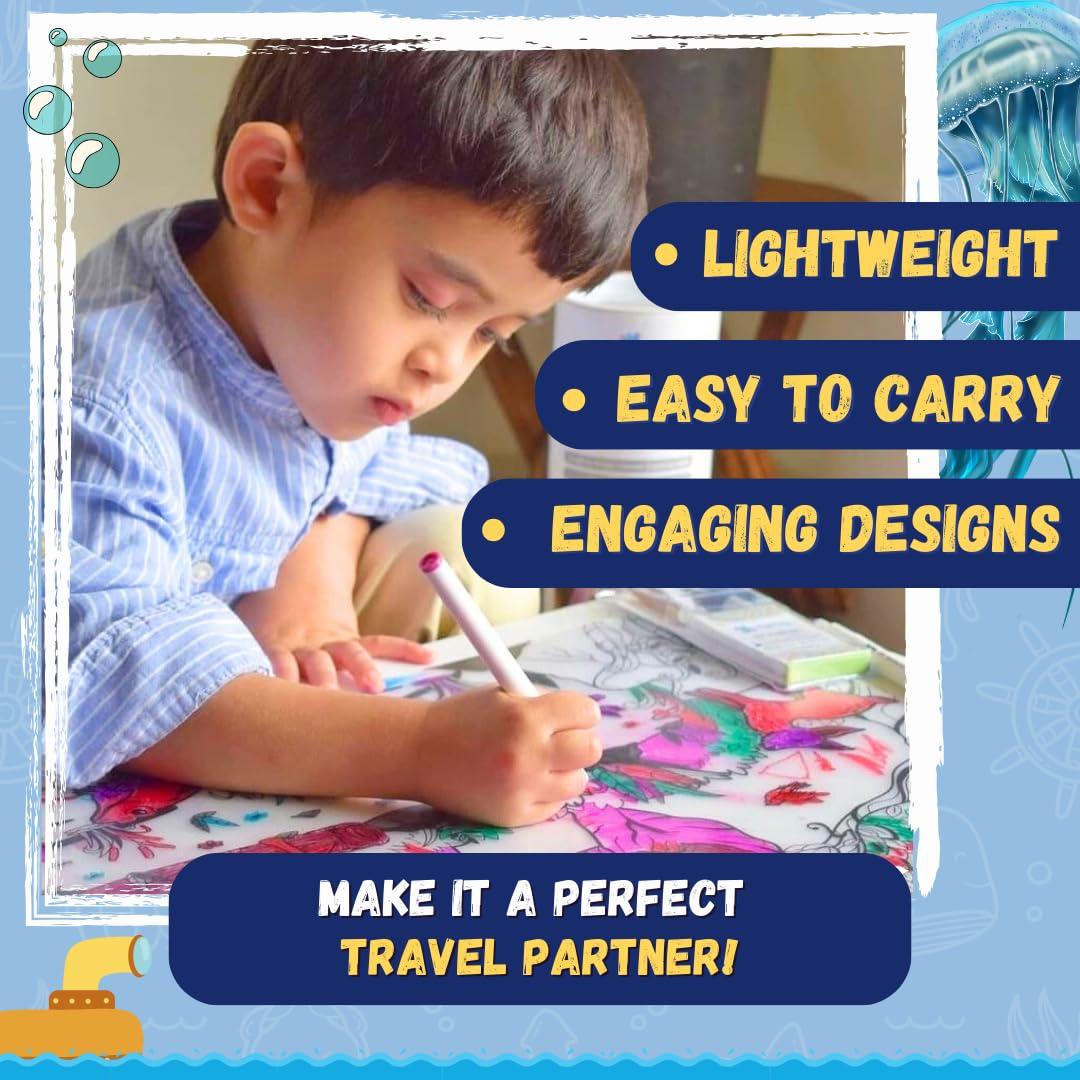 Reusable Coloring Placemats Sheet with 8 Erasable Marker Pens, Non Toxic,Creative Doodle Art Kit for Kids - ANIMAL