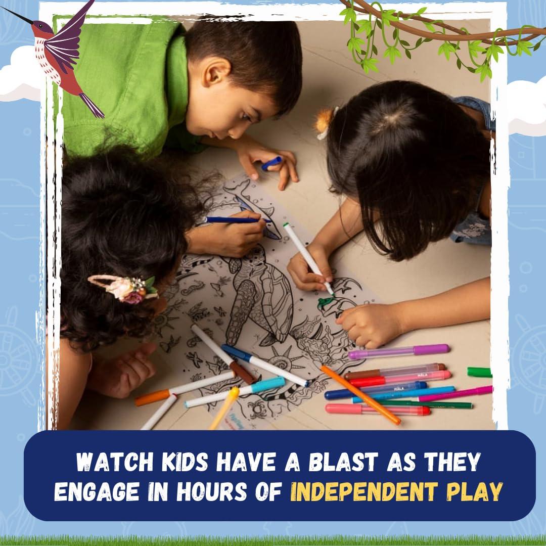 Reusable Coloring Placemats Sheet with 8 Erasable Marker Pens, Non Toxic,Creative Doodle Art Kit for Kids - ANIMAL