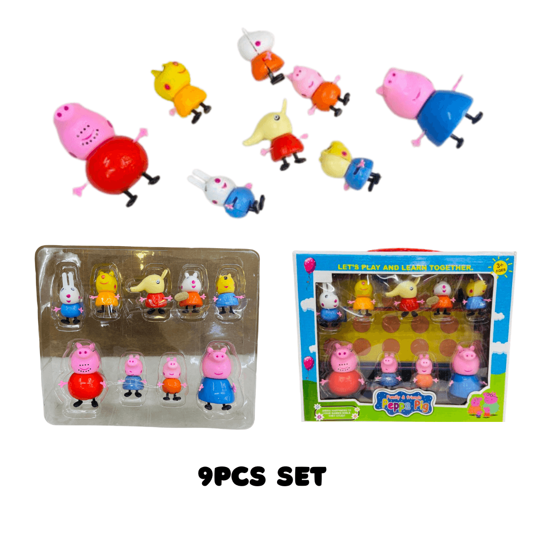 Kidoyz Pig Family Toy Set of 9 with Pig Family House Set Toys for Kids Children Pig Toy (Multicolor)