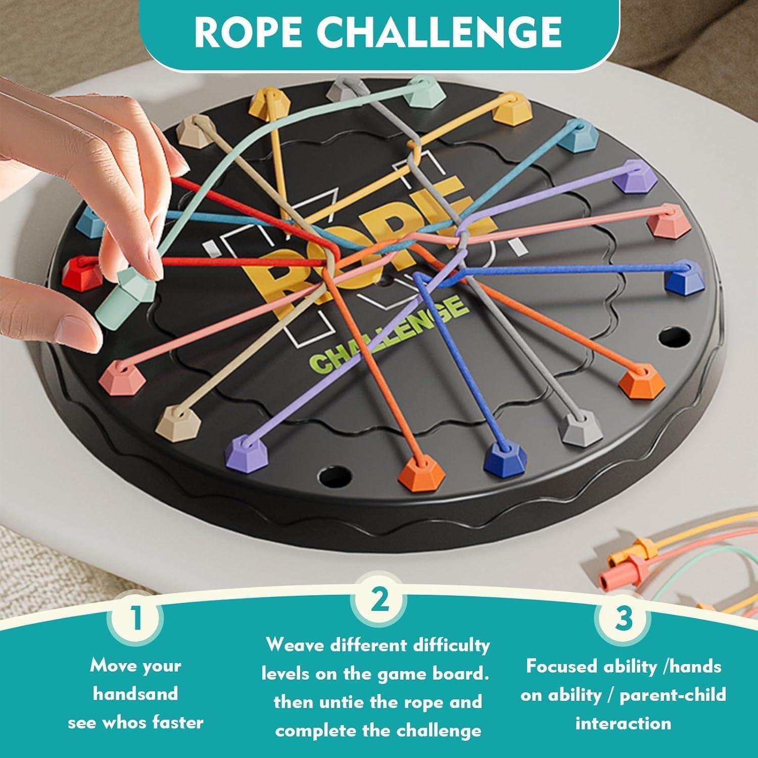 Rope Challenge Board Game, Interactive Puzzle with 10 Elastic Ropes, Family Game, Brain Boosting Family Game