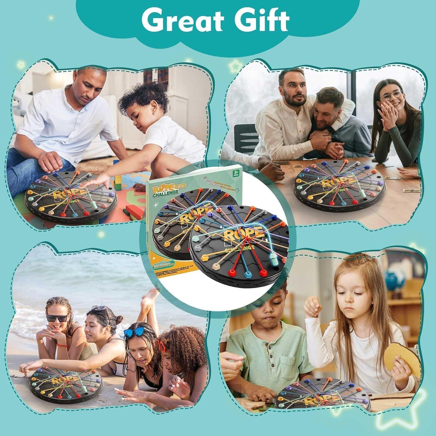 Rope Challenge Board Game, Interactive Puzzle with 10 Elastic Ropes, Family Game, Brain Boosting Family Game