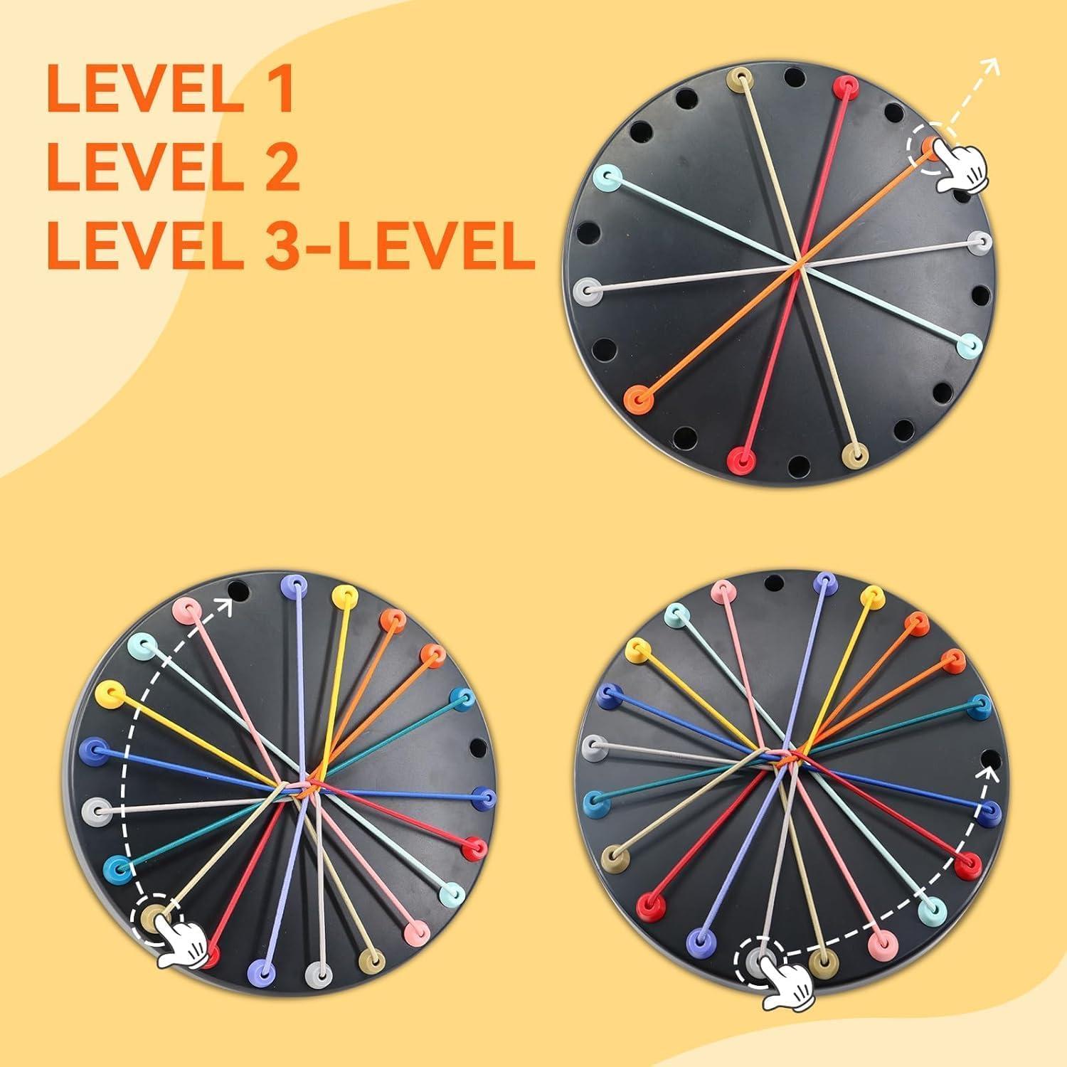 Rope Challenge Board Game, Interactive Puzzle with 10 Elastic Ropes, Family Game, Brain Boosting Family Game