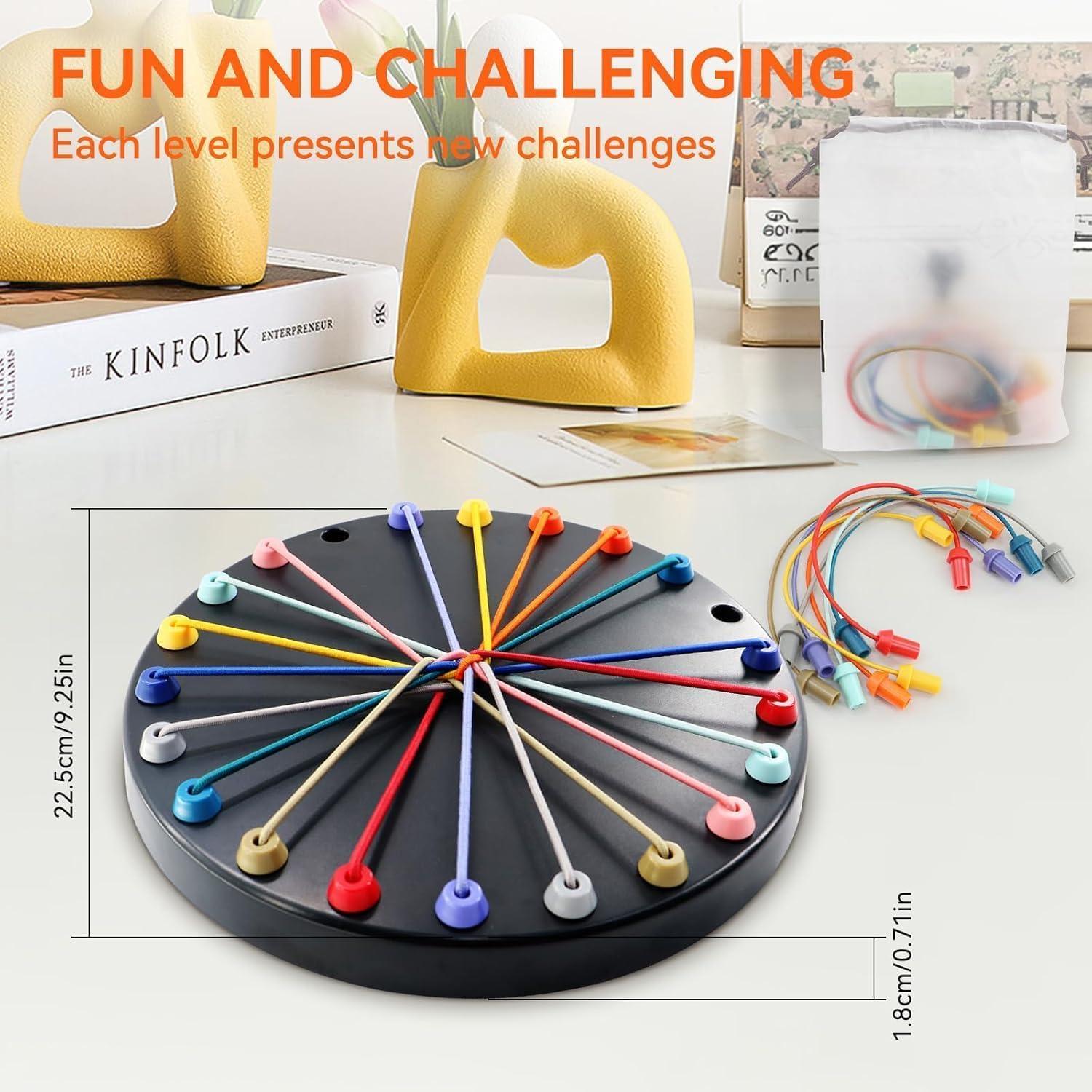 Rope Challenge Board Game, Interactive Puzzle with 10 Elastic Ropes, Family Game, Brain Boosting Family Game