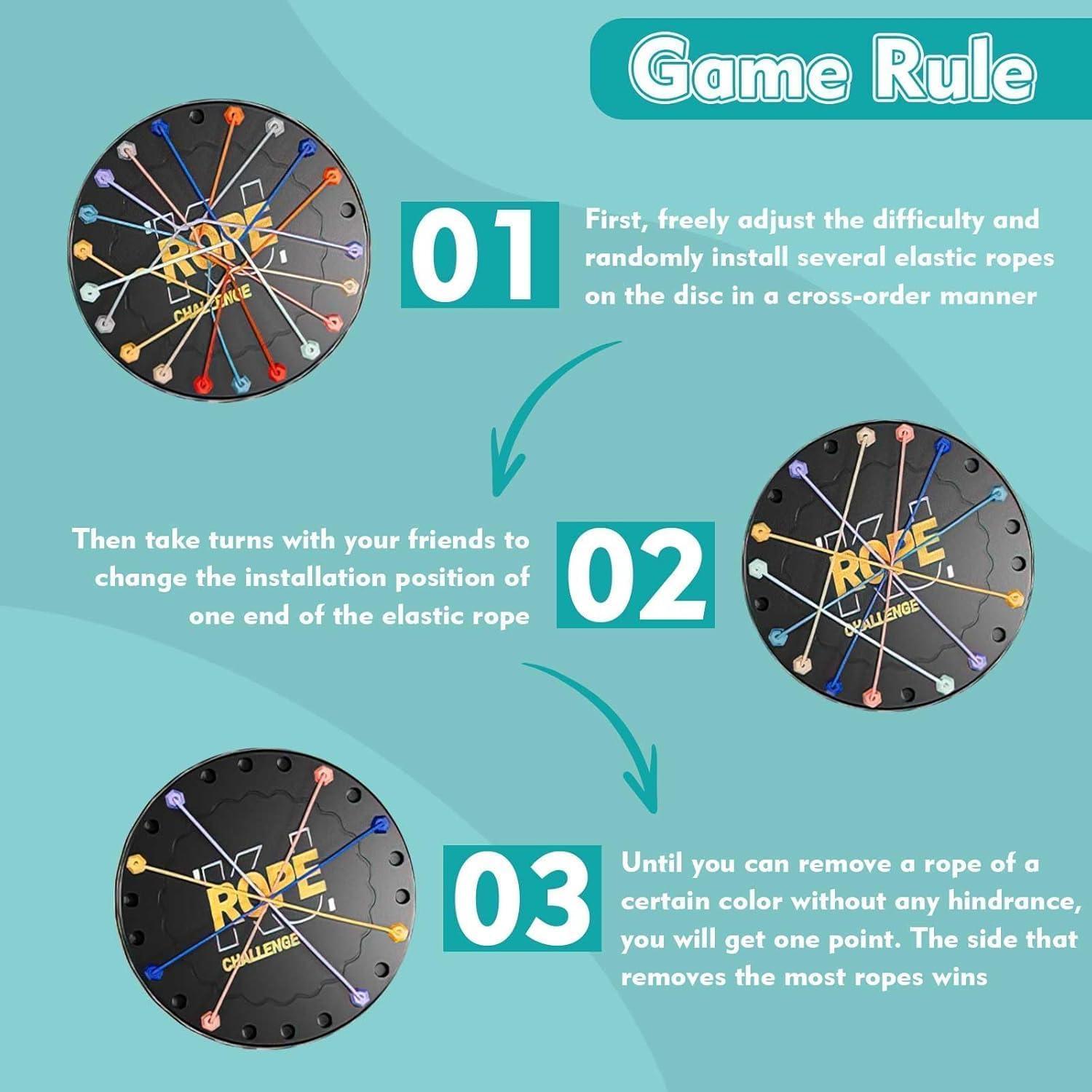 Rope Challenge Board Game, Interactive Puzzle with 10 Elastic Ropes, Family Game, Brain Boosting Family Game