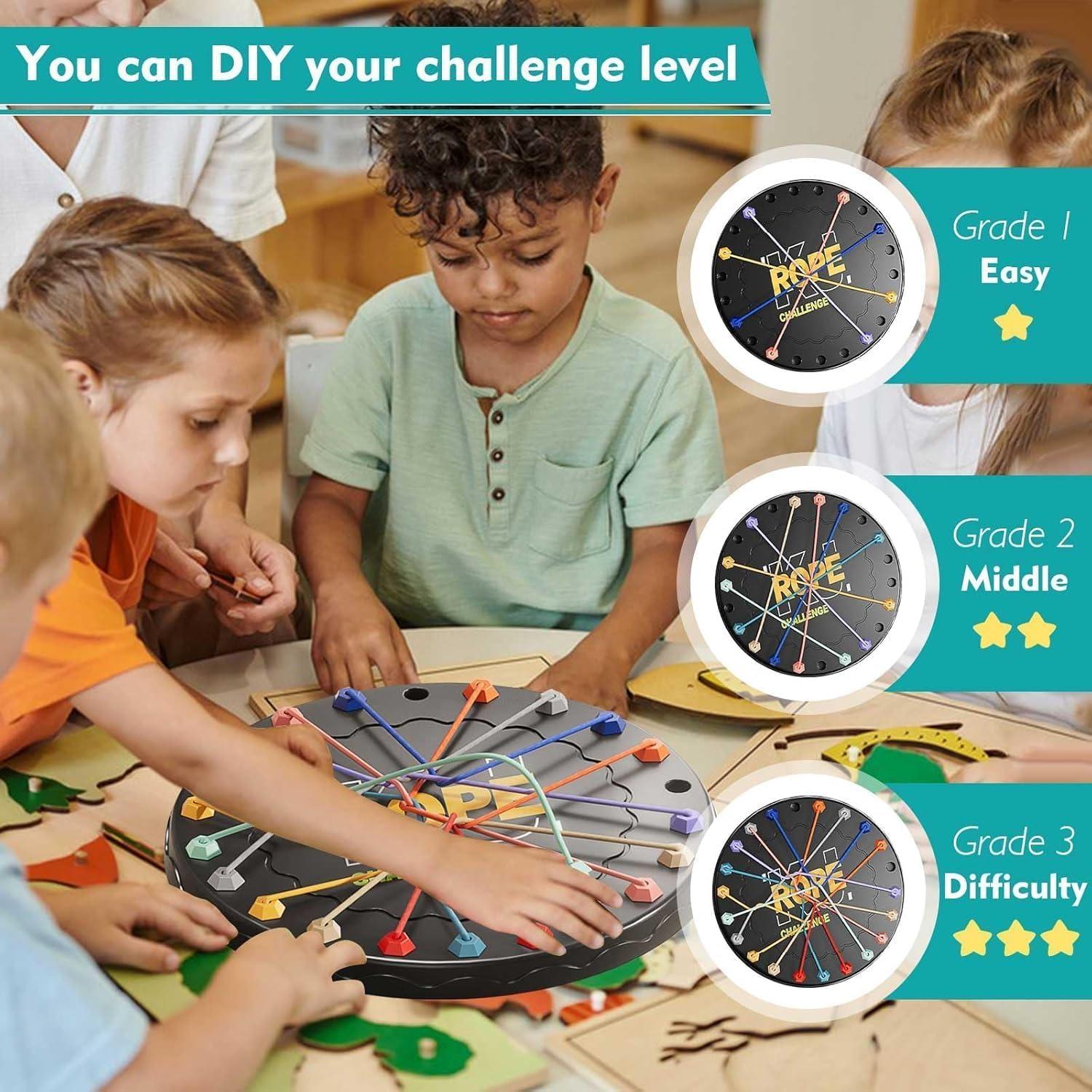 Rope Challenge Board Game, Interactive Puzzle with 10 Elastic Ropes, Family Game, Brain Boosting Family Game