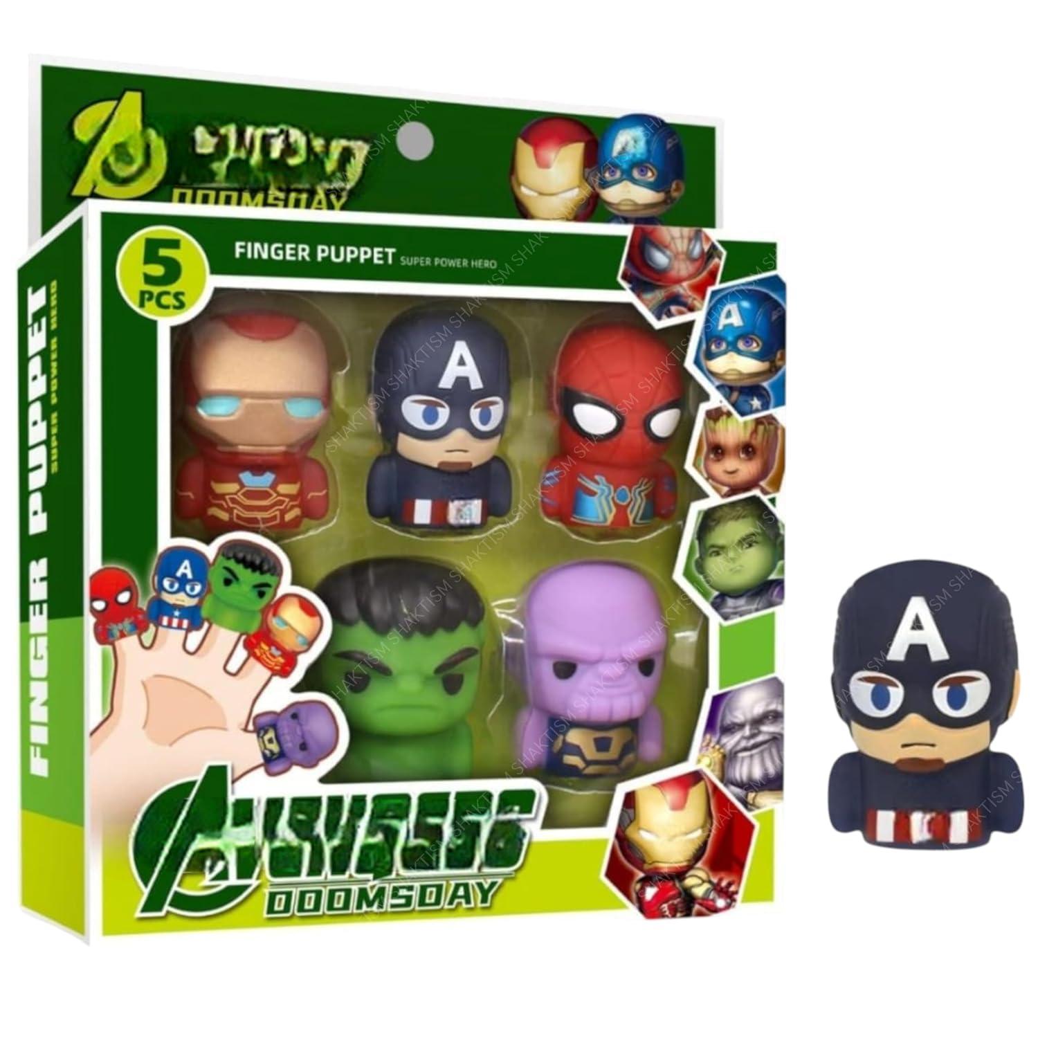Avengers Super-Hero Finger Puppets, Set of 5 PVC Characters, Bath Time and Party Favour Toys