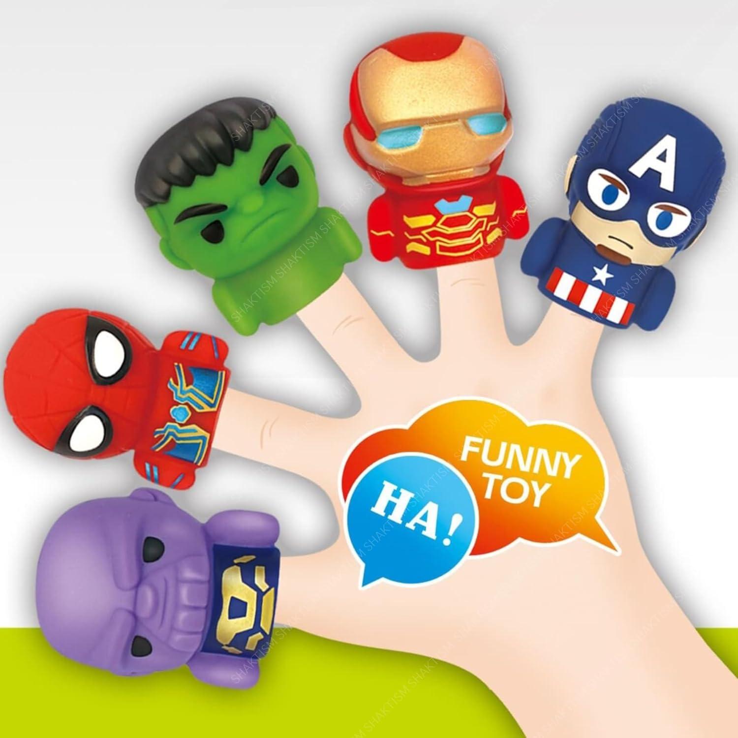 Avengers Super-Hero Finger Puppets, Set of 5 PVC Characters, Bath Time and Party Favour Toys