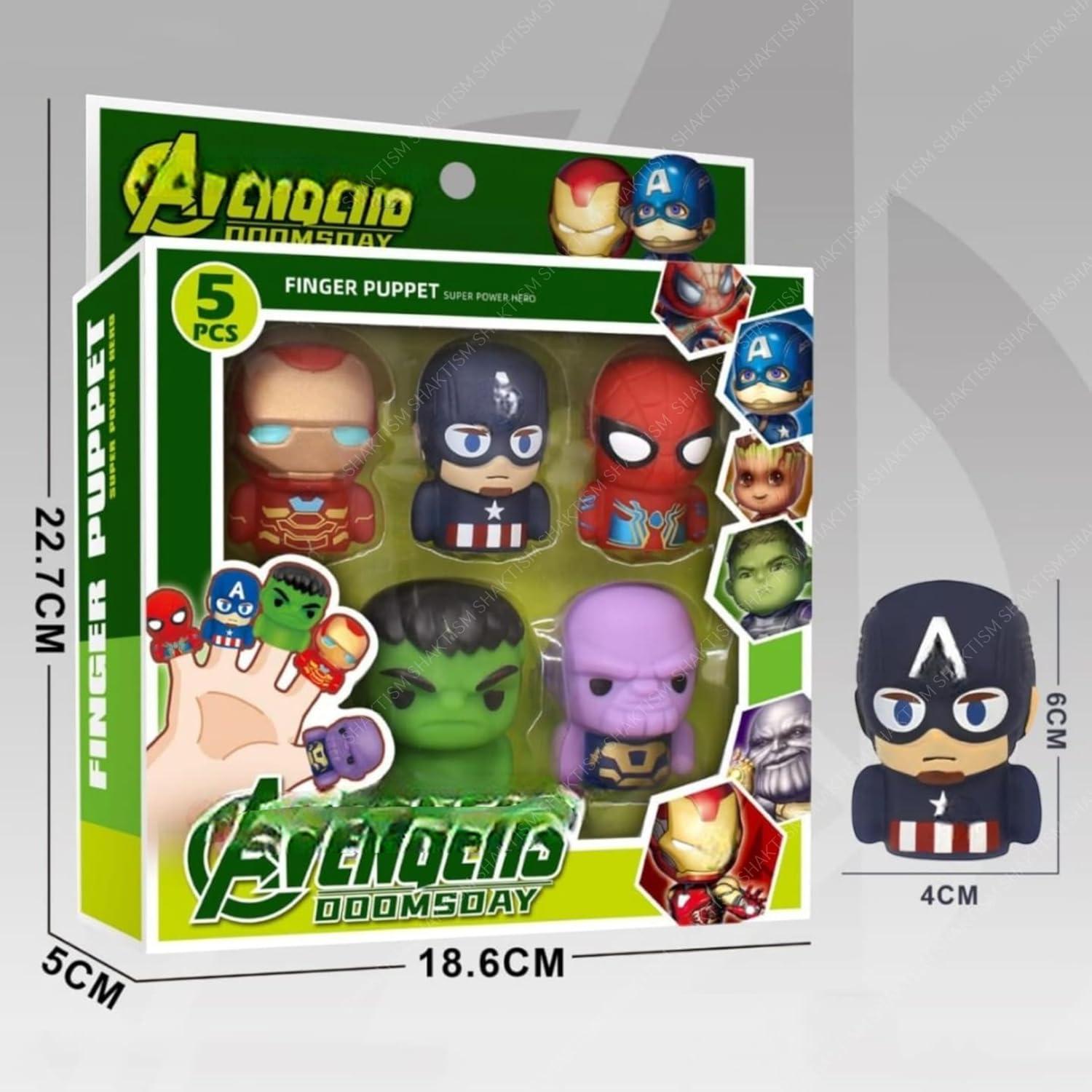Avengers Super-Hero Finger Puppets, Set of 5 PVC Characters, Bath Time and Party Favour Toys