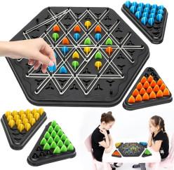Chain Triangle Chess Game, Strategic Board Game with Rubber Bands, 2-4 Players, Interactive Brain Teaser Puzzle Set for Kids & Adults