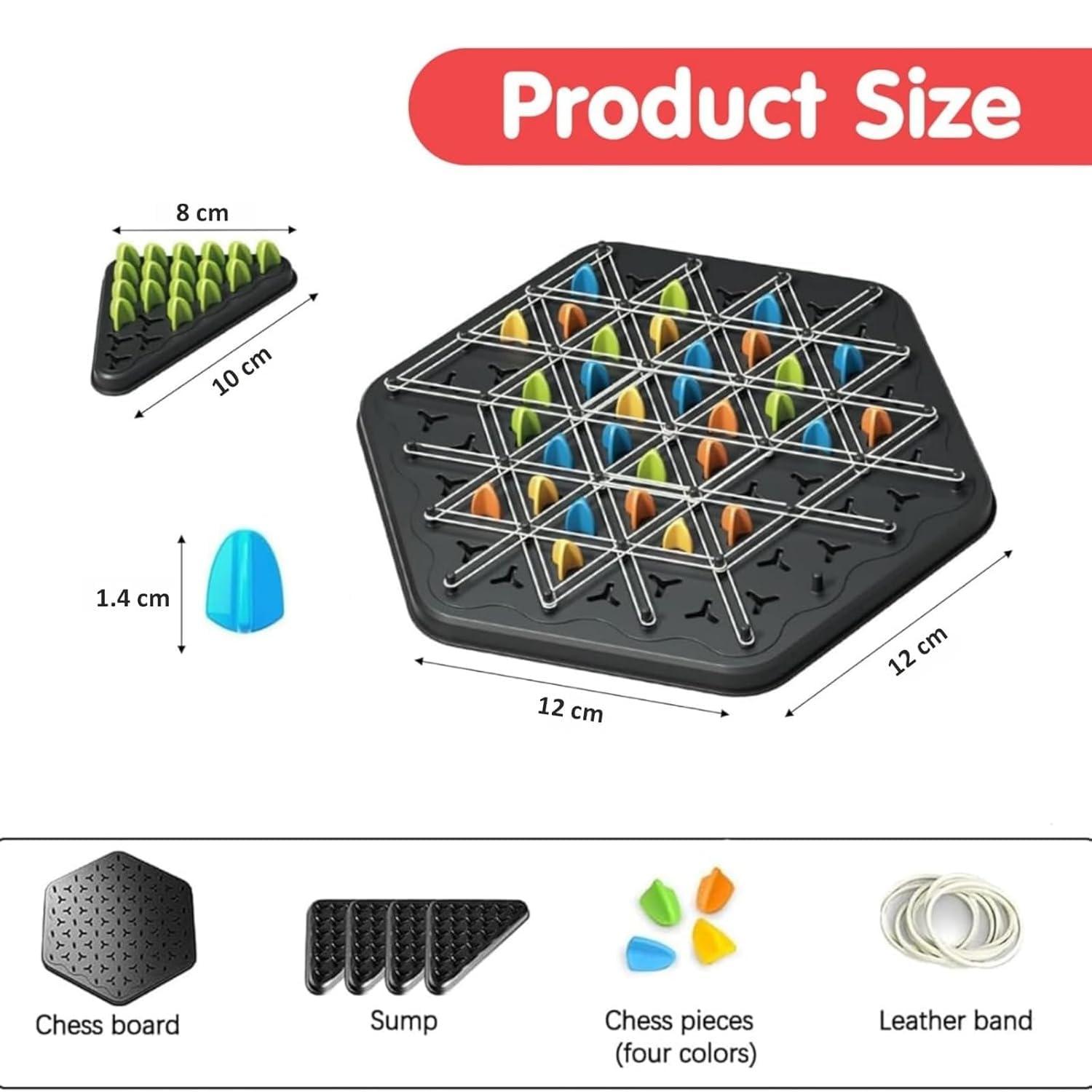 Chain Triangle Chess Game, Strategic Board Game with Rubber Bands, 2-4 Players, Interactive Brain Teaser Puzzle Set for Kids & Adults