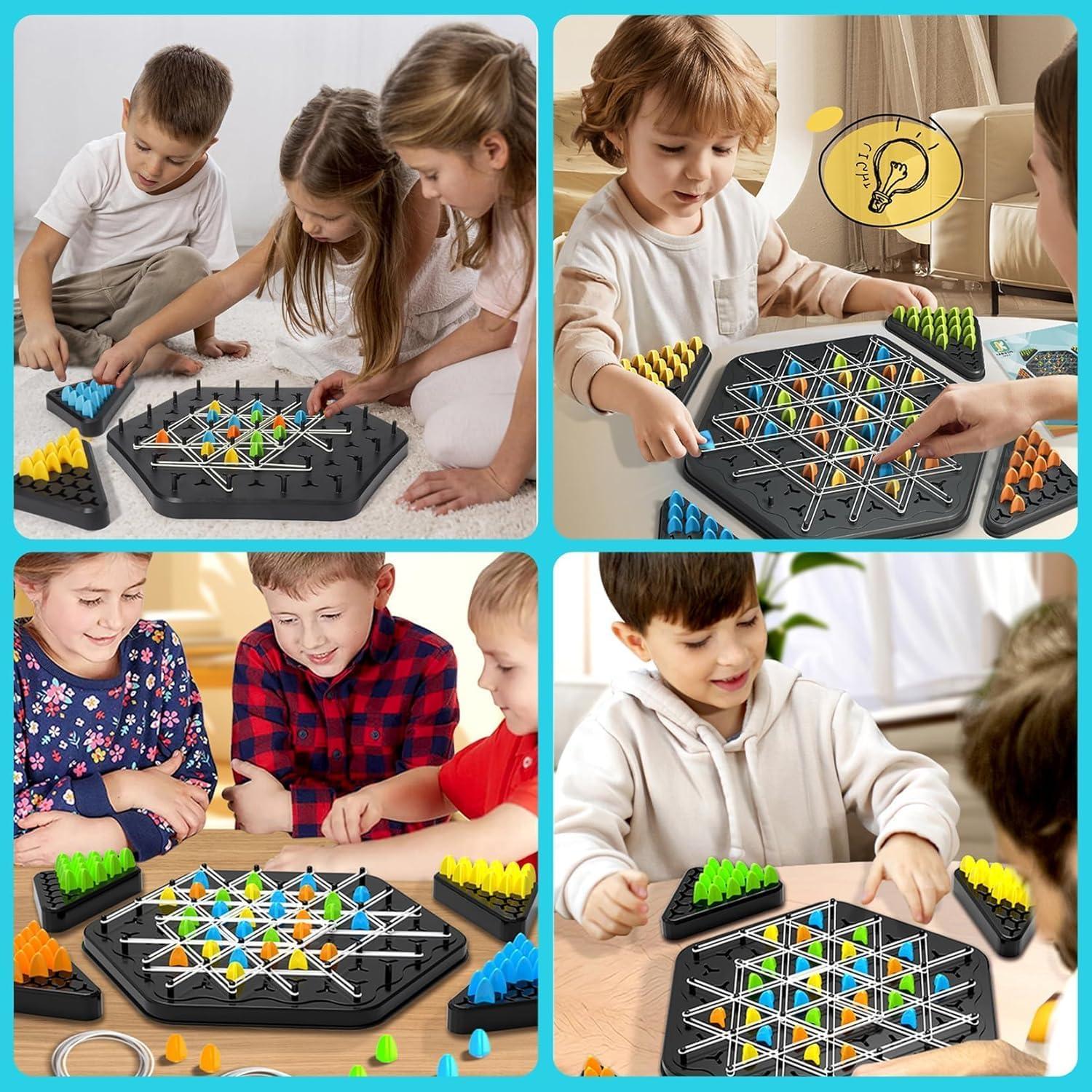 Chain Triangle Chess Game, Strategic Board Game with Rubber Bands, 2-4 Players, Interactive Brain Teaser Puzzle Set for Kids & Adults