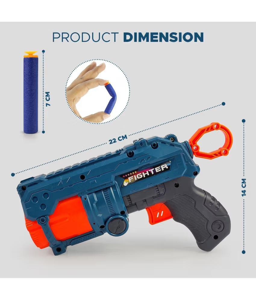Attacker Foam Dart Blaster, Automatic 6-Dart Rotating Barrel, Toy Gun with 6 Foam Bullets, Blue and Orange for Rapid Fire Guns for Boys 7-14 Years