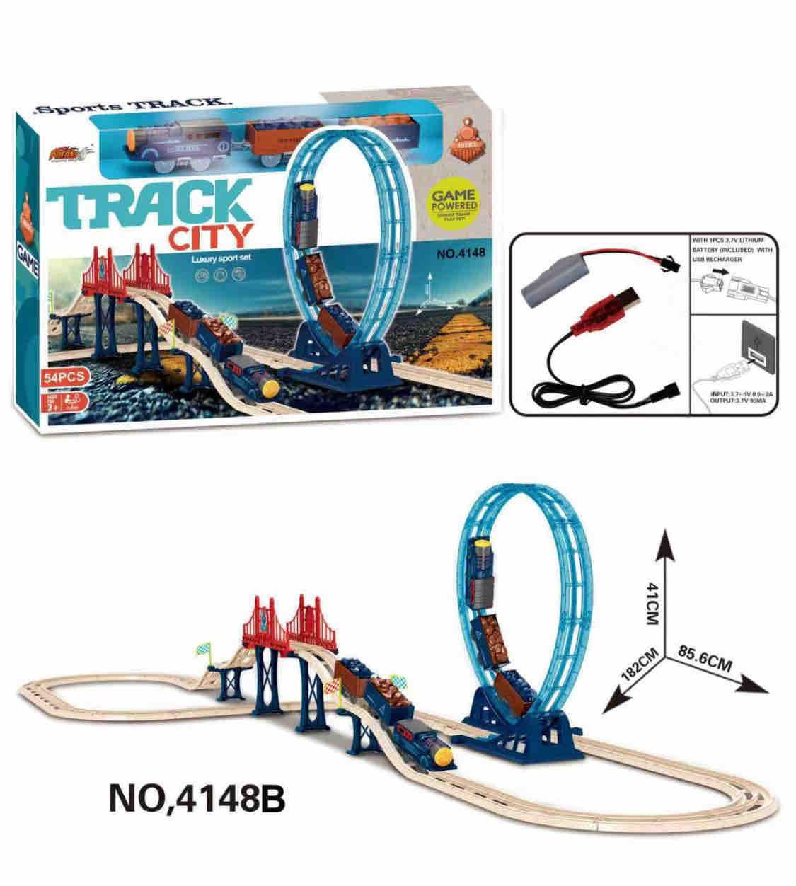 Electric Engine Train Track Set - Cart & Trees - Sound & Flashing Headlights, for Kids Age 3 Years & Up Boys & Girls
