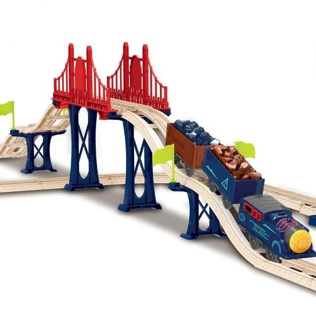Electric Engine Train Track Set - Cart & Trees - Sound & Flashing Headlights, for Kids Age 3 Years & Up Boys & Girls