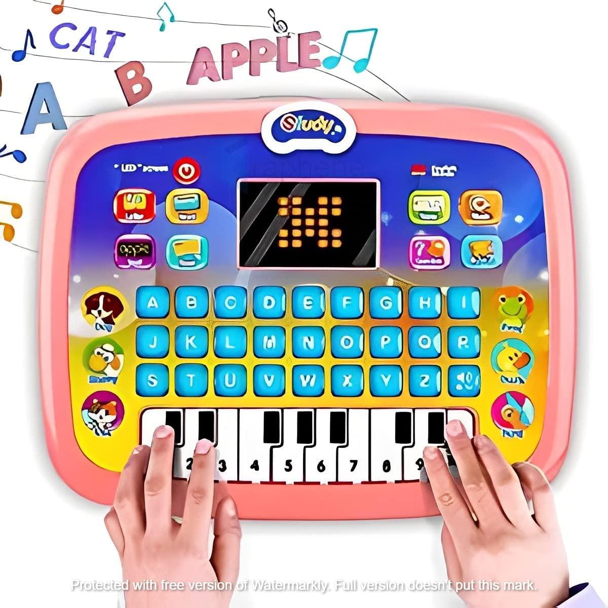 Kids LED Screen Educational Computer Toy with Music & Lights for Early Learning | Toy Computer with Piano for ABC & 123 Learning | 26 English Words | Kids Game Laptop Plastic-Multicolour