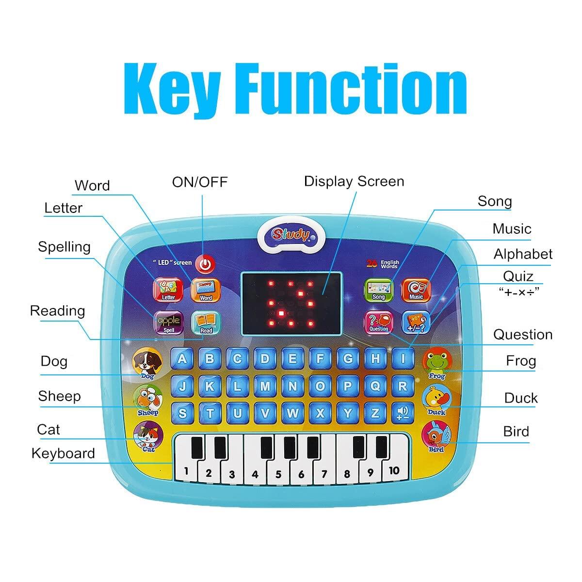 Kids LED Screen Educational Computer Toy with Music & Lights for Early Learning | Toy Computer with Piano for ABC & 123 Learning | 26 English Words | Kids Game Laptop Plastic-Multicolour