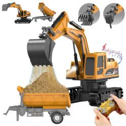 CB Toy Excavator for Kids – 1:22 11-Channel Metal Remote Control Construction Vehicle with Lights, Sounds & 360° Rotation Yellow Digger Truck (Ages 6–12)