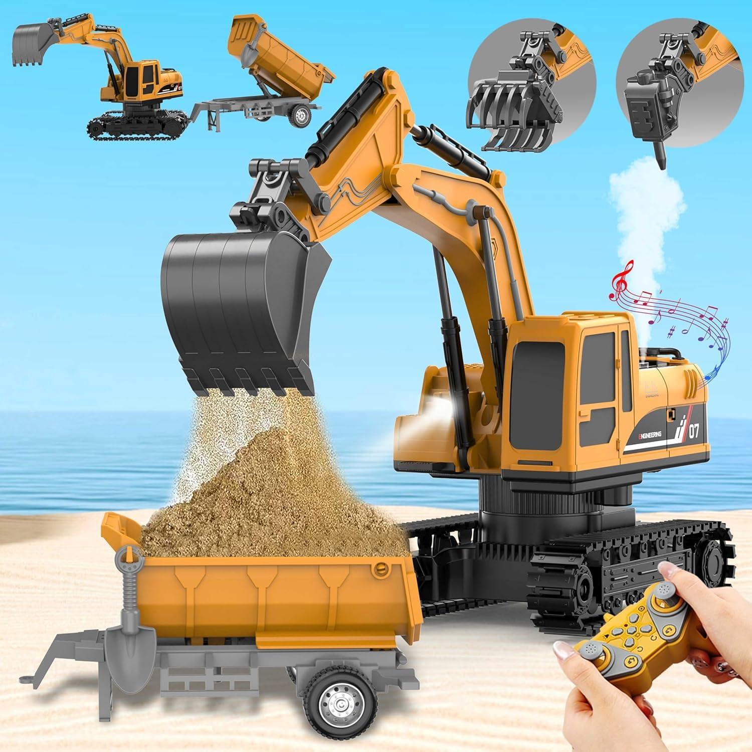 CB Toy Excavator for Kids – 1:22 11-Channel Metal Remote Control Construction Vehicle with Lights, Sounds & 360° Rotation Yellow Digger Truck (Ages 6–12)