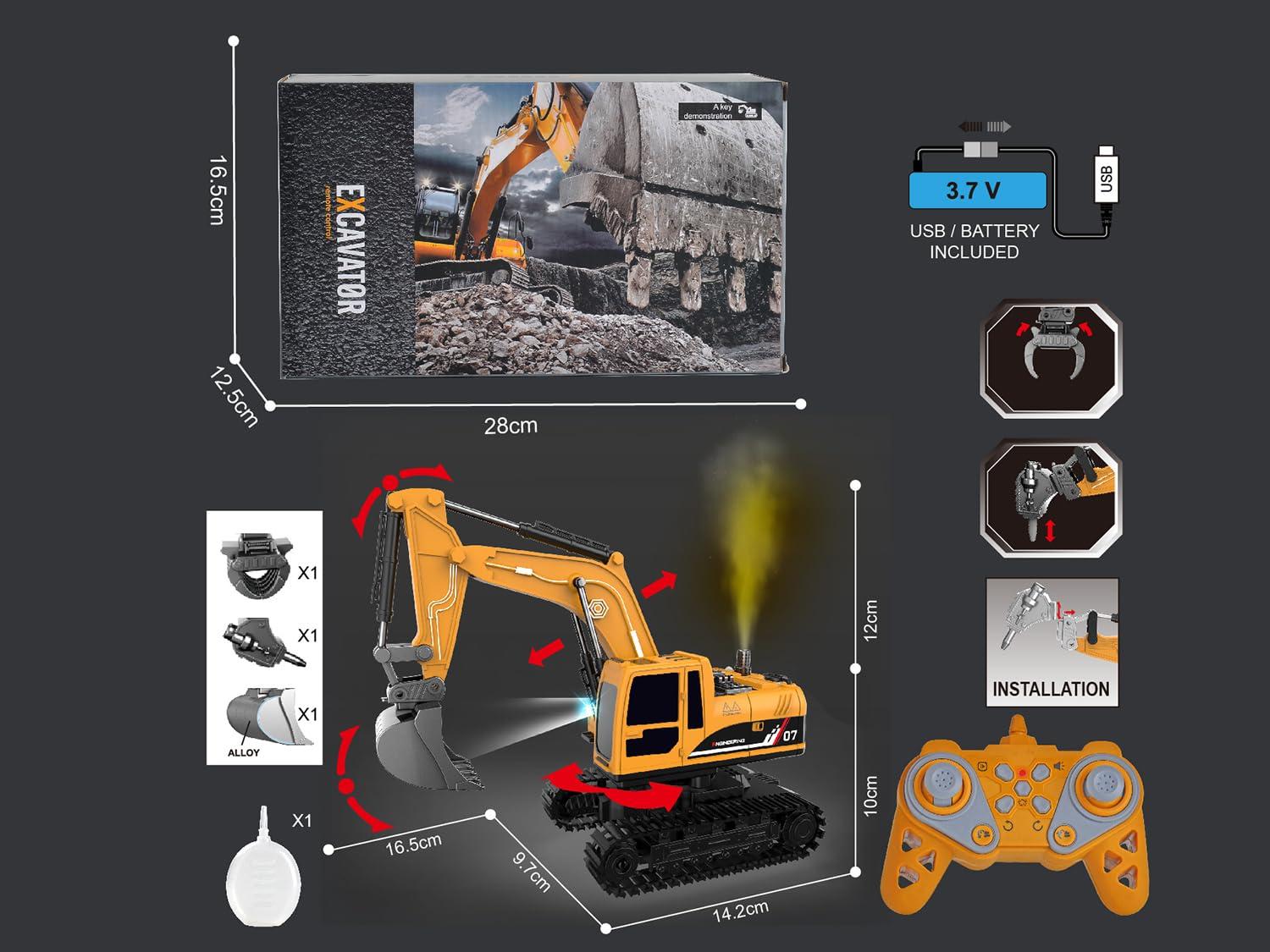 CB Toy Excavator for Kids – 1:22 11-Channel Metal Remote Control Construction Vehicle with Lights, Sounds & 360° Rotation Yellow Digger Truck (Ages 6–12)