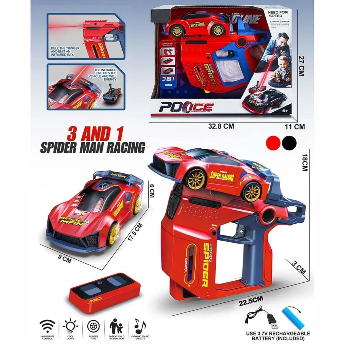 2.4G RC Sports Car with Infrared Battle Gun, 3-in-1 Detachable Remote Control Racing Car, Shooting & Rollover Action Toy Car for Kids Boys Girls